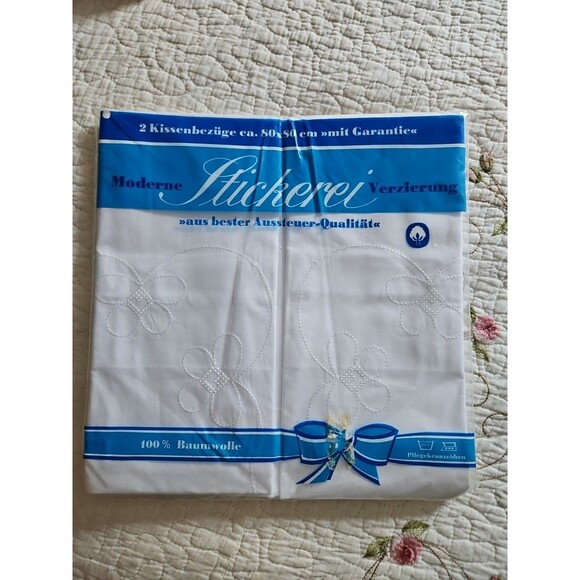 SEALED PACKAGE OF AUTHENTIC EMBROIDERED COTTON EURO SHAM SET FROM GERMANY - Picture 1 of 4